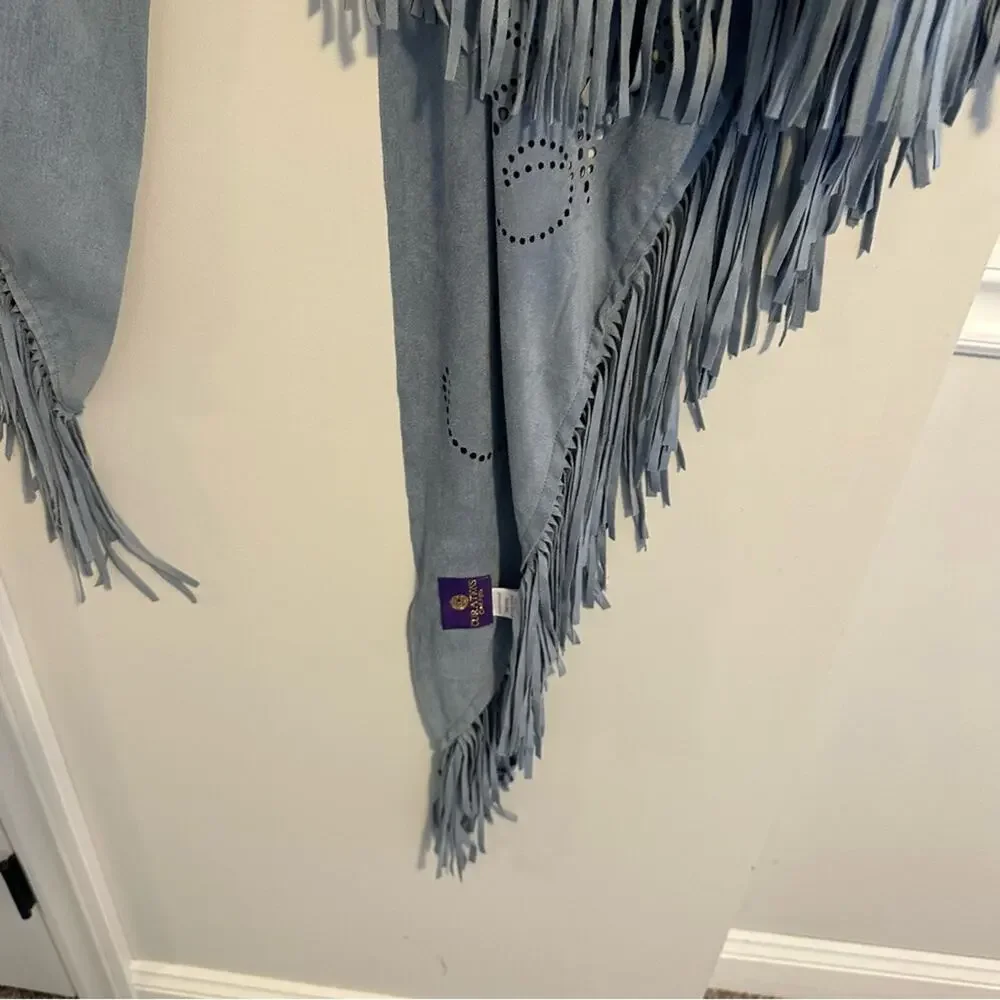 Curations Caravan Blue Embellished Faux Suede Skirt Scarf